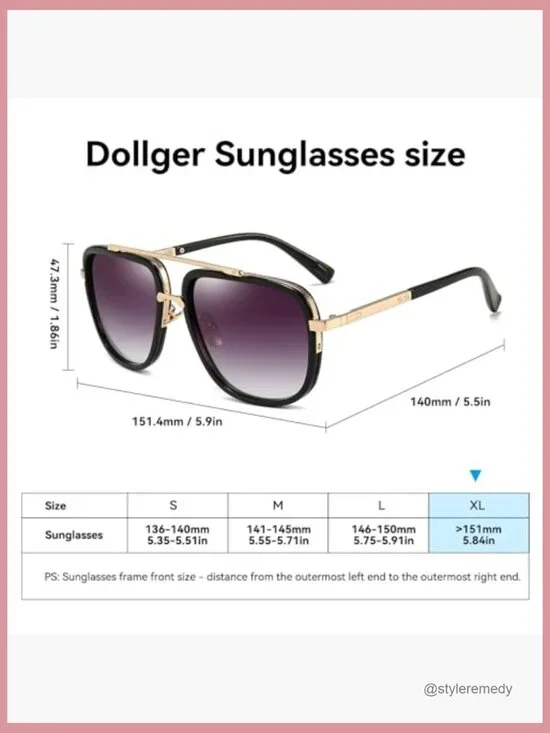 Oversized Square Aviator Sunglasses Gold Alloy Frame UV 400 Protection - Picture 5 of 7